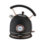 Rasonic Classic Retro Electric Kettle, 1.8L Stainless Steel, 3000W Fast Quiet Boiling, Temperature Gauge, LED Light, Auto Shut-Off, Home & Office Use - Matt Finish Black and Rose Gold