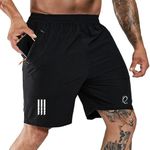 QUIXEL Men's Casual Sports Quick Dry Workout Running or Gym Training Short with 2 Zipper Pockets... (in, Alpha, L, Regular, Black)