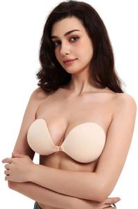 Corttia Strapless Sticky Bra Push Up Backless Adhesive Seamless Silicone Bra Invisible Boob Lift Reusable 2 Pairs (Beige, B)