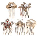 FRCOLOR 5pcs Metal Hair Side Combs Retro Diamond Rhinestone Pearl Hair Comb with Teeth Grip Vintage Wedding Accessories