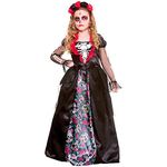 Kids Girls Deluxe Day of the Dead Dress & Headpiece Halloween Fancy Dress Costume (8-10 years)