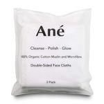 Ané 3 Double Sided Organic Cotton Muslin and Microfibre Cleansing and Exfoliating Flannel Face Cloth for Cleansing, Makeup Remover and Gentle Face Exfoliation