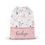 Tee Monkey Personalised Name Horse 5 Drawstring Bag One Size White Swim PE Sports School Bags Girls Gift