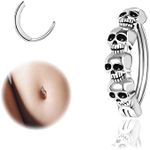 ZS 14G Skull Clicker Belly Button Rings for Women, 925 Sterling Silver Belly Barbell Piercing Reverse Curved Navel Barbell Body Jewelry (16G,8mm)