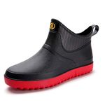 Rojeam Mens Rain Boots Waterproof Rubber Chelsea Shoes Outdoor Walking Water Shoes Ankle Boots Black Red Size 8.5