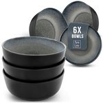 Ibiza Stoneware 6-Piece Cereal Bowl Set - Dishwasher and Microwave Safe - Cereal Bowls - Elegant Design - Dishes & Bowls - Pure Living in Dark Grey