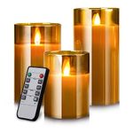 Yinuo Candle Flameless Led Candles Flickering, Real Wax Fake Wick Moving Flame Faux Wickless Pillar Battery Operated Candles With Timer Remote Glass Effect For Festival Wedding Home Party Décor