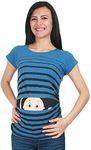 M.M.C. Funny Cute Maternity Fashion T-Shirt with Motif Pregnancy Gift – Short Sleeve, Blue, L