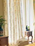 RANGBHAR Linen Textured Sheer Curtains with Eyelets, Light Filtering Curtains 7 Feet, Green Sparrows, Door-7 Feet X 4 Feet