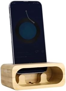 Navaris Support de Téléphone pour Bureau - Repose Telephone Portable en Bois - Socle de Smartphone Robuste - Découpe Spéciale dans Le Bois pour Le Câble de Chargement
