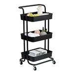 HARIVAR MART 3-Tier Rolling Utility Cart with Handle Makeup Cart with Roller Wheels Mobile Storage Organizer for Kitchen, Bathroom, Office, Coffee Bar