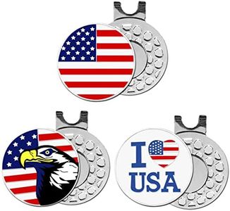 FINGER TEN Golf Ball Markers 3 Pcs with 3 Pack Hat Clip Value Gift Set, Mark Pattern USA, Eagle, Ribbon in Choice for Men Women Kid (3 Combination)