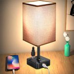 cozoo Bedroom Lamp Touch Control Bedside Table Lamp with 3 USB C & USB A Charging Ports and 2 AC Outlets,Modern LED Desk Light with Charger Base Brown Fabric Shade for Bedroom/Nightstand/Office/Decor