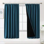 BellaHills 100% Blackout Curtains for Bedroom Thermal Insulated Curtains & Drapes Blackout Curtains Pencil Pleat Curtains for Living Room with Black Liner 2 Panels, 90 x 72 Inch, Dark Teal