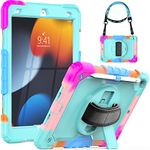 SEYMCY Kids Case for iPad 9th/8th/7th Generation 10.2 inch, Shockproof Kids Case with Rotating Hand Strap/Stand, Screen Protector, Shoulder Strap, for iPad 9/8/7 Case 2021/2020/2019, Camo/Sky Blue