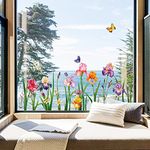 decalmile Garden Flower Window Clings Double-Sided Anti-Collision Iris Floral Window Stickers Glass Window Doors Baby Shower Window Decals