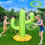 Sprinkler for Kids Inflatable Cactus Water Toys for Boys Girls Summer Outdoor Game with 4 Rings Backyard Water Sprinkler Spray Toy Fun Gifts for Children Ages 3 4 5 6 Years and Up