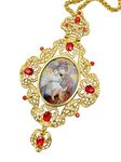 Nazareth Store Pectoral Cross Red Crystals Mary with Jesus Icon Gold Plated Clergy Pendant Christian Priest Bishop Crucifix Pendant Long Chain 24" in Gift Box, Metal, glass