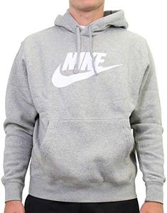 Nike Men's Sportswear Club Fleece Graphic Pullover Hoodie, Dark Grey Heather/Matte Silver/White, X-Large