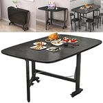 Rukulin Multifunction Table Drop Leaf Dining Table - 120cm Solid Wooden Foldable Kitchen Table with 6 Wheels