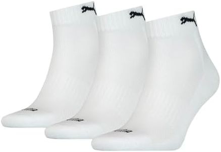 PUMA Quarter Calzini, White/Black Logo, 35-38 (Pacco Da 3) Unisex-Adulto