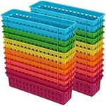 HEIHAK 24 Pack Classroom Pencil Organiser Baskets, Classroom Pen Basket Trays Coloured Pencil Baskets Stationery Storage Basket for Classroom, Drawers, Shelves, Desktop, Closet, Assorted Colors