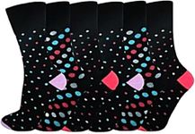 ARG 6 Pairs Ladies Loose Top Non Elastic Cotton Socks Comfort Fit Diabetic Socks Swollen Feet Oedema Poor Circulation women’s, For Wide Feet UK 4-8 (Cotton, Dotted)