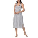 Nautica Womens Sleep Dress 100% Cotton Jersey Knit Racerback Full Length Nightgown with Slit - White Stripe, Small, White Stripe, S