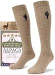 Heat equation Alpaca Compression Socks for Men & Women, 15-20 mmHg Knee High Graduated Circulation Support, Moisture Wicking L/XL Taupe