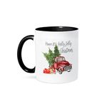 3dRose Coffee Mug, Size - 15oz - Have A Holly Jolly Christmas Red Truck With Christmas Trees Christmas - funny coffee cup gift