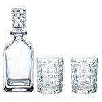 Nachtmann Bossa Nova Collection Crystal Glass Decanter and 2 Whiskey Tumblers, Set of 3, Clear Glass, Tequilla, Bourbon, Liquor, and Wine Decanter with Glass Stopper