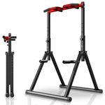 WATBKHE Power Tower Pull Up Dip Station Foldable, Pull Up Bar Station Adjustable, Multi-Function Home Gym, Strength Training Fitness Equipment (Black, Red-Multifunction Bar)