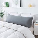 Sleepsia Full Body Pillow |Long Velvet Pillow for Sleeping 18X53 | Ultra Soft Fiber Bed Pillows for Side and Back Sleepers with Removable Washable Cover with Zipper (Grey, Pack of 1)