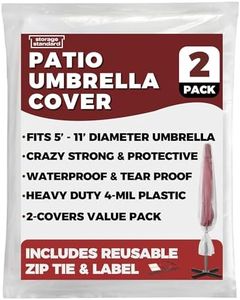 2-Pack Patio Umbrella Cover Bags - Clear Outdoor Patio Umbrella Covers Waterproof, Reusable Heavy-Duty 4-Mil Plastic – Includes Zip Ties & Labels, Bag Fits 5 to 11-Foot Diameter Umbrellas