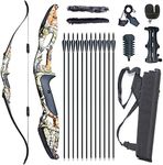 Monleap Archery Recurve Bow and Arrows Set for Adults 56" Right Hand Longbow Kit Metal Riser Takedown Bow for Beginner to Intermediate Hunting Shooting Practice 30-50lb (Camouflage 50lb)