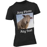 Black Personalised T Shirt Upload Your Photo and Text - SML - XXXL - 100% Soft Cotton DTG Printed