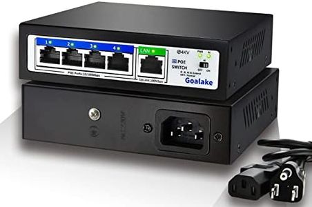 Goalake 5 Port AI Unmanaged PoE+ Switch（4 POE+ Ports +1 Uplink)，802.3af/at PoE+ 100Mbps, 52W Built-in Power, AI Extended to 250m, 4kv Lightning Protection Design, AI Detection, Desktop or Wall Mount