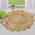 GRUHUM Round Jute Area Rug 4ft Natural Fibre Hand Woven Rustic Vintage Boho Beige Braided Reversible EcoFriendly Rugs for Bedroom Kitchen Living Room Farmhouse Hallways Enterways (4' ft Circle)