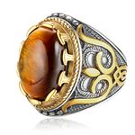 Dochais Retro Large Tiger Eye Stone Mens Ring Turquoise Vintage Ring for Men Oval Gemstone Stainless Steel Ring (Gold, V 1/2)