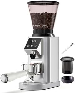 Tuni G1 Conical Burr Coffee Grinder, 48 Grind Settings Anti-static Burr Mill, Precision Electronic Timer and LED Touchscreen for Espresso/Drip/Cold Brew/French Press, Stainless Steel, Silver