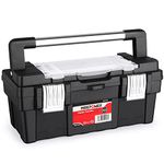 MAXPOWER 16 inch Tool Box with Removable Tray - Portable Toolbox with Stainless Steel Handle & Doule Metal Latch, Rated up to 33 Lbs