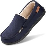 HomeTop Men's Classic Moccasin Slippers Comfy Memory Foam Indoor House Shoes Navy,13 US