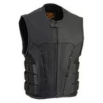 Milwaukee Leather MLM3500 Men's Bullet Proof Style Swat Rider Leather Vest W/Single Panel Back for Club Patches - Large