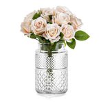 Glasseam Vintage Glass Flower Vases: Rustic Large Clear Vase Embossed Crystal Vases for Flowers Wide Mouth Vase Decorative Boho Vases for Decor Wedding Table Centrepiece Dining Room Height 7.87''