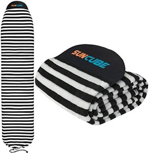 SUN CUBE Surfboard Sock Cover, Protective Surf Bag for Surfing Board, Light Stretchy Surfbag Sleeve for Longboard (9'6'', Black White)
