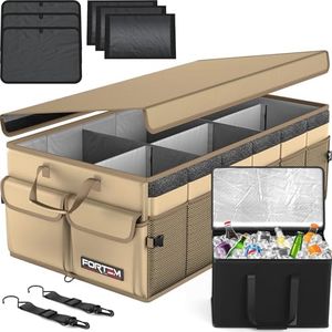 FORTEM Trunk Organizer with Cooler For SUV Car Trunk, Foldable Storage, Car Accessories for Women Men, Collapsible Multi Compartment, 600D Oxford, Non Slip Bottom, Securing Straps, Soft Cover (105L)