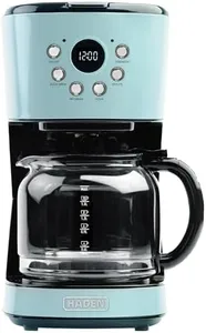Haden Coffee Machine, 12 Cup Programmable Drip Coffee Maker with Auto Shut-Off Function and Reusable Washable Water Filter, Turquoise & Chrome