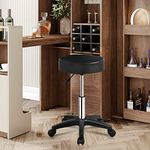 Bhumika Overseas Pu Leather Round Rolling Stool Adjustable Height Swivel Lab Shop Stool Drawing Work Spa Medical Salon Stools With Wheels Office Chair Black Color, 16.93 Inch