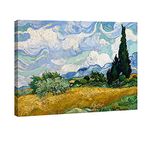 Wieco Art Wheat Field with Cypresses Canvas Print of Van Gogh Famous Oil Paintings Landscape Canvas Prints Artwork Blue Pictures on Canvas Wall Art for Home Office Decorations