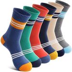 Welwoos Kids Boys Socks Athletic Sport Basketball Crew Cotton Breathable Soft Gift Socks 6 Pairs Stocking Stuffers(Stripes,9-15Y)